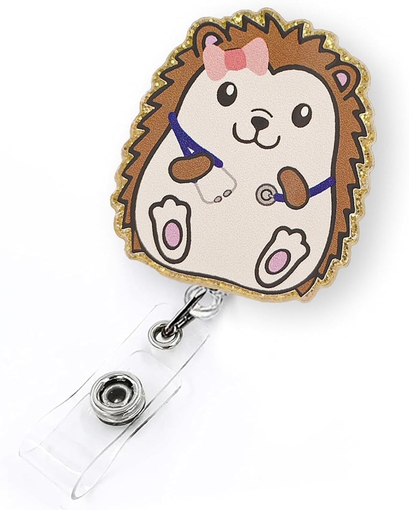 LEBEIGHT Cute Hedgehog Stethoscope Badge Reel Retractable, Funny Animal Badge Reel for Nurse Nursing Student CNA RN LPN & Medical Assistant, Pediatric Nurse Gifts, Hedgehog ID Badge Holder with Alligator Clip - Image 1